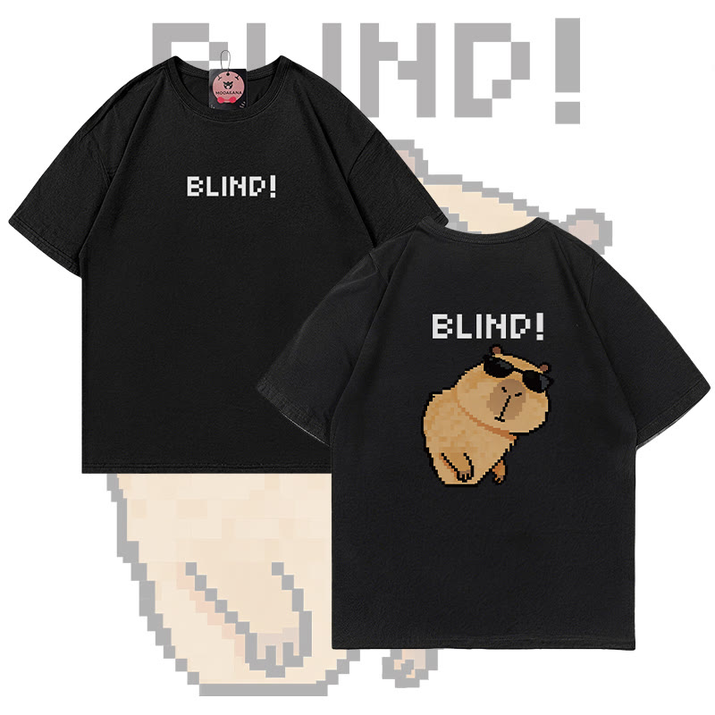 BLIND Capybara Grafik Modakawa 100% Baumwoll-T-Shirt - Black - 5XL - image 3