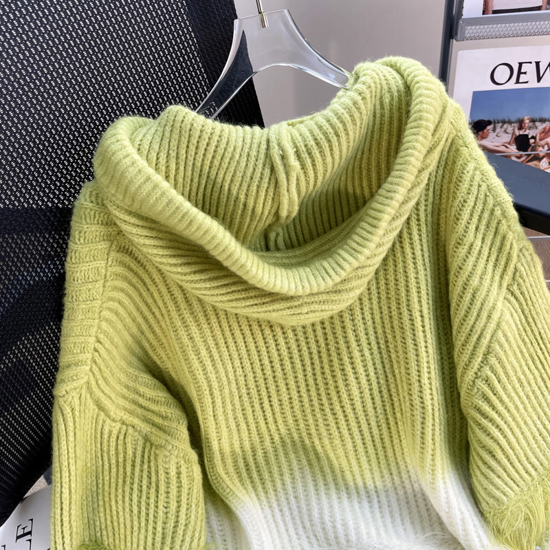 Flauschiger Patchwork-Strick-Kapuzenpullover - image 5