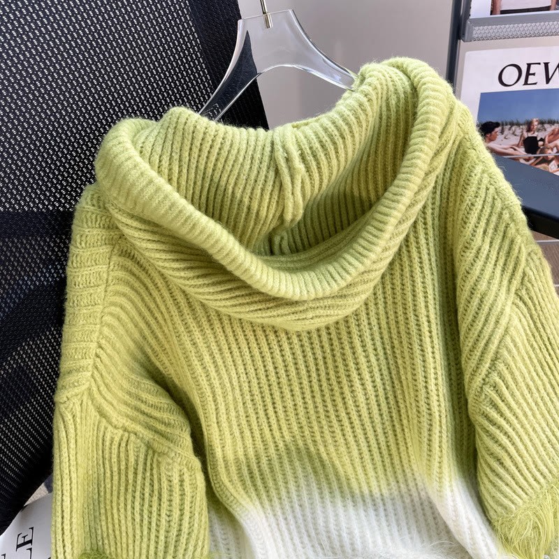 Flauschiger Patchwork-Strick-Kapuzenpullover - image 5