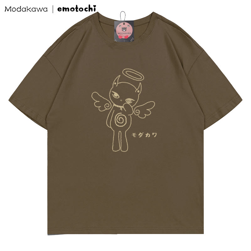 MODAKAWA X emotochi Angel Kitty Print T-Shirt - Brown - 5XL - image 5