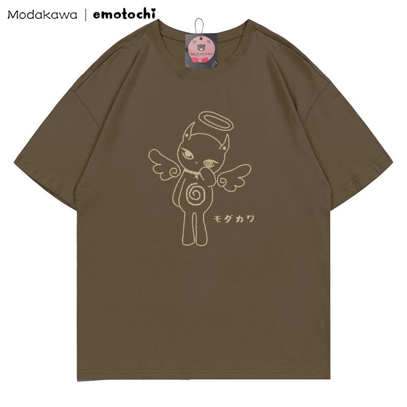 MODAKAWA X emotochi Angel Kitty Print T-Shirt - Brown - 5XL - image 5