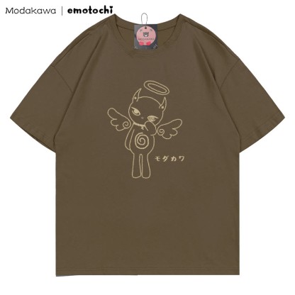MODAKAWA X emotochi Angel Kitty Print T-Shirt - Brown - 5XL - image 5