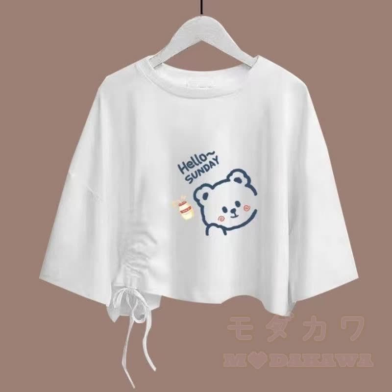Zweiteiliges Set aus bedrucktem Kurzarm-T-Shirt im College-Stil und asymmetrischem Tüllrock - Top E - XL - image 15