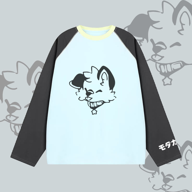 MODAKAWA X popipeko Fröhlicher Welpe Grafik- Farben Raglanärmel Langarm-T-Shirt - Blue - 2XL - image 3