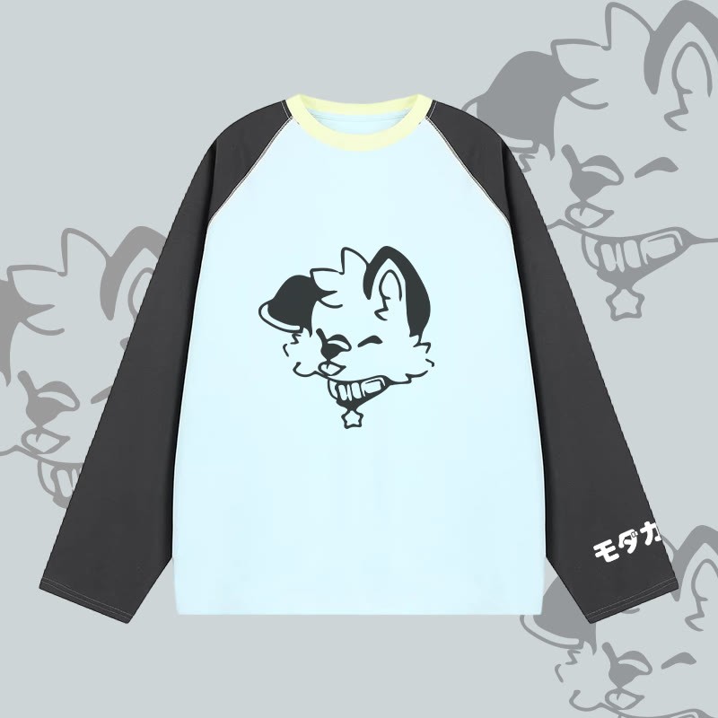 MODAKAWA X popipeko Fröhlicher Welpe Grafik- Farben Raglanärmel Langarm-T-Shirt - Blue - 2XL - image 3
