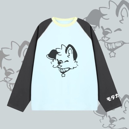 MODAKAWA X popipeko Fröhlicher Welpe Grafik- Farben Raglanärmel Langarm-T-Shirt - Blue - 2XL - image 3