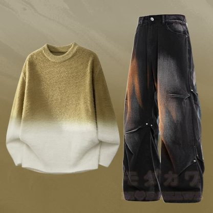 Zweiteiler: Strickpullover mit Farbverlauf und Jeans - Satz F - 3XL - image 6