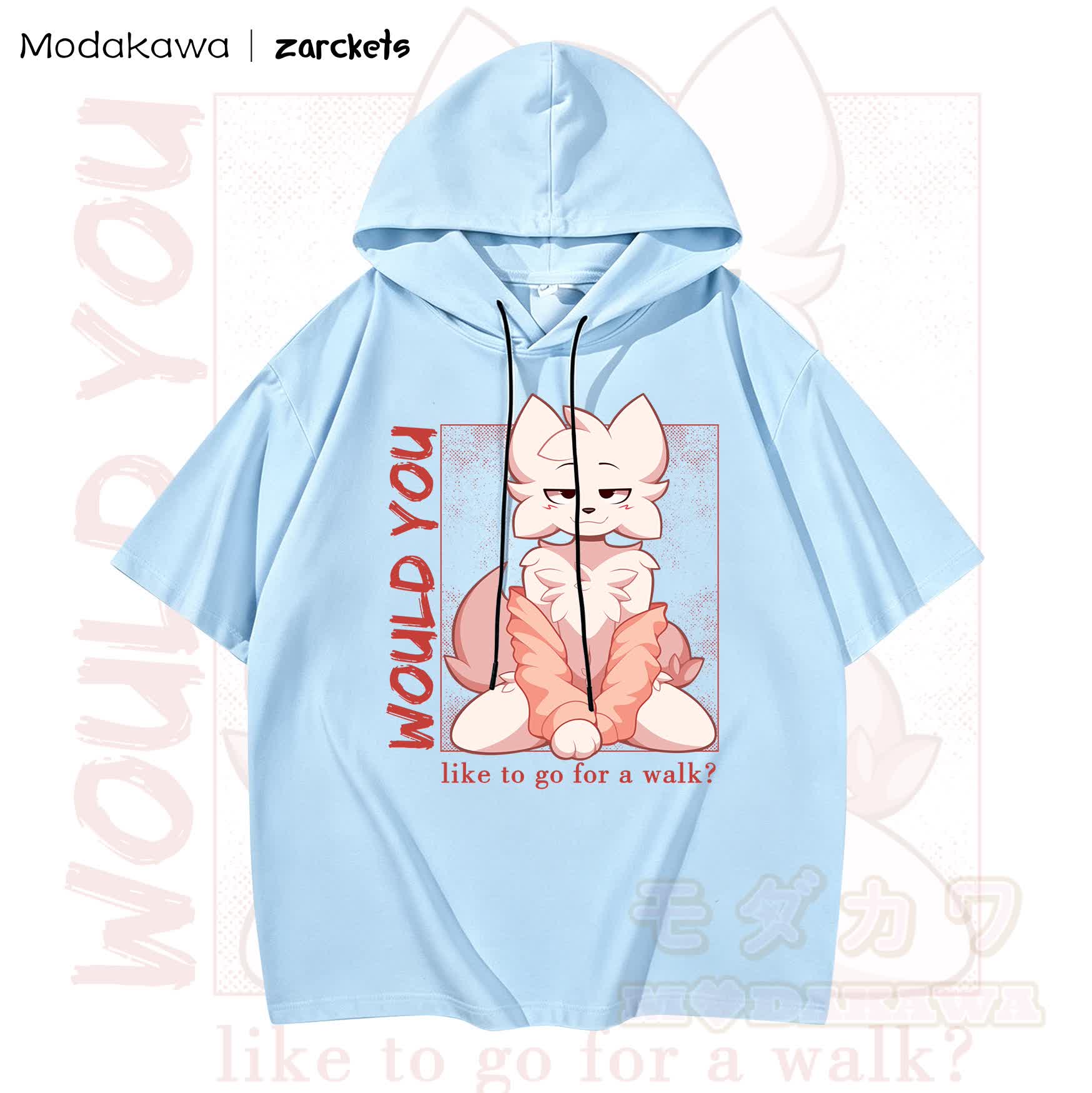 MODAKAWA X zarckets Anime Fox Print Hoodie T-Shirt - Himmelblau - 3XL - image 5