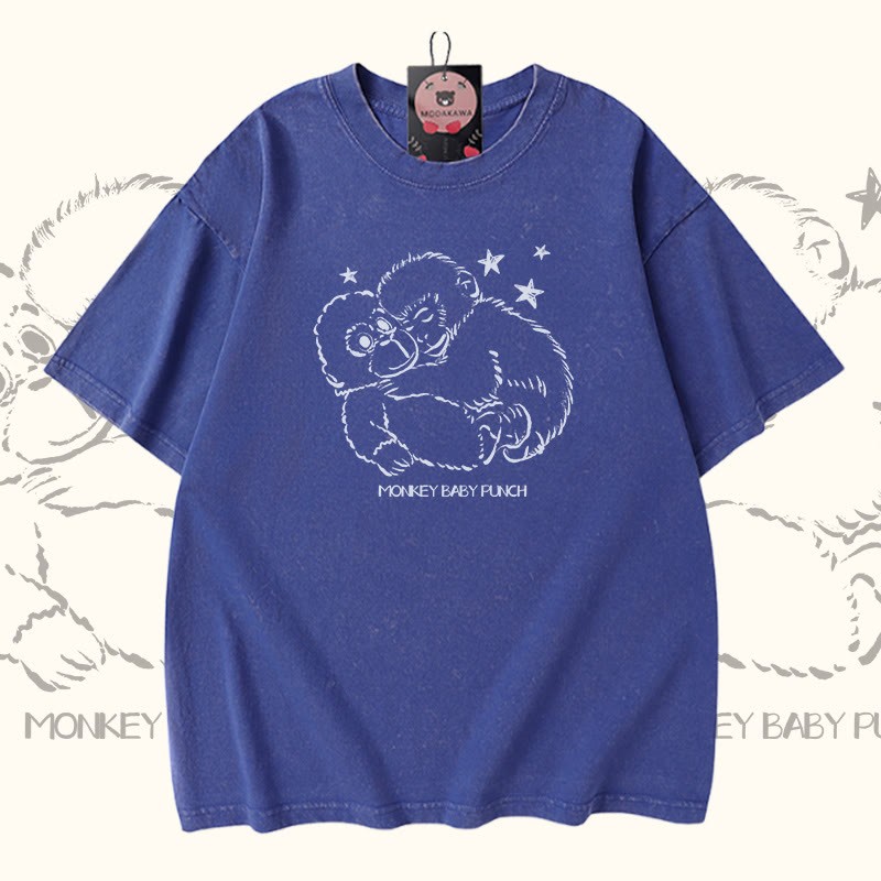 MONKEY BABY PUNCH Modakawa Vintage Washed 100% Cotton T-Shirt - Blue - 5XL - image 3