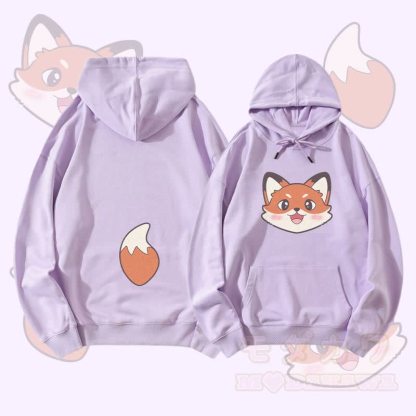 MODAKAWA Streetwear Pullover Hoodie mit Fuchs- und Schwanzmotiv - Lila - 5XL - image 4