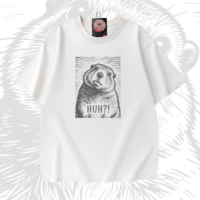 HUH Seeotter-Grafik Modakawa Vintage gewaschenes T-Shirt aus 100 % Baumwolle - White - 5XL - image 2
