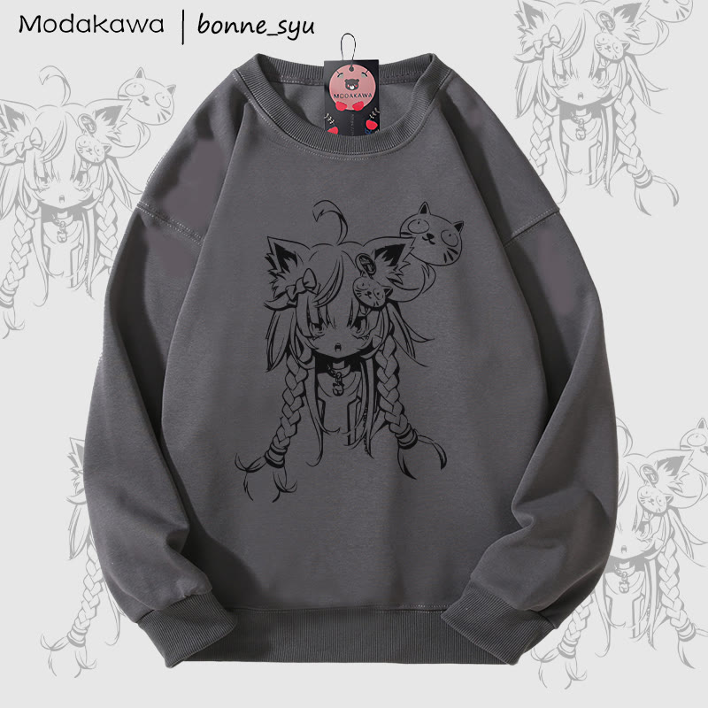 MODAKAWA X bonne_syu Unisex-Sweatshirt mit Katzenmotiv - Dark Grey - 5XL - image 4