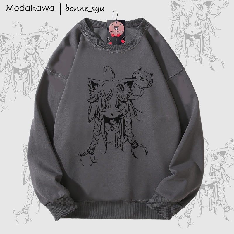 MODAKAWA X bonne_syu Unisex-Sweatshirt mit Katzenmotiv - Dark Grey - 5XL - image 4