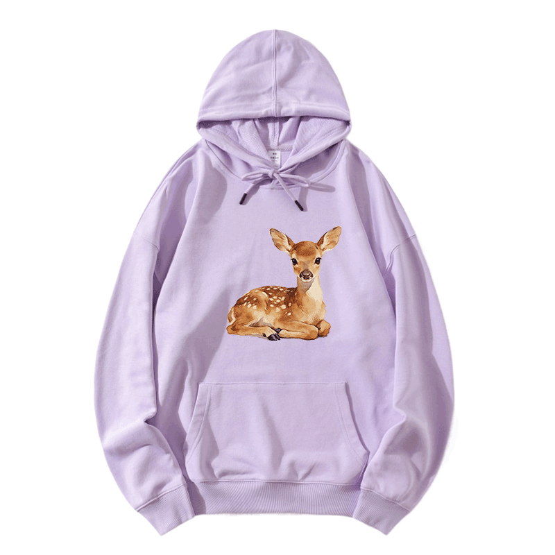 Modakawa Hoodie mit niedlichem Rehbaby-Motiv, locker geschnitten aus Baumwollmischgewebe - Light Purple - 5XL - image 5