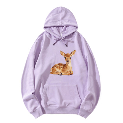 Modakawa Hoodie mit niedlichem Rehbaby-Motiv, locker geschnitten aus Baumwollmischgewebe - Light Purple - 5XL - image 5