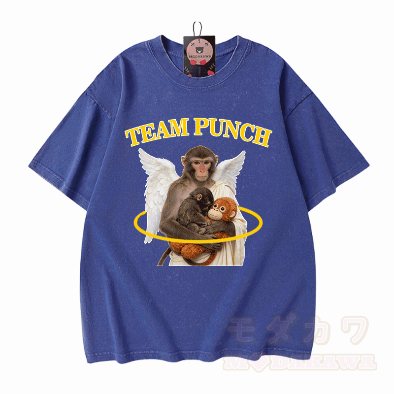 TEAM PUNCH Angel Monkey Graphic Modakawa Unisex Vintage Washed T-Shirt - Blau - 5XL - image 6