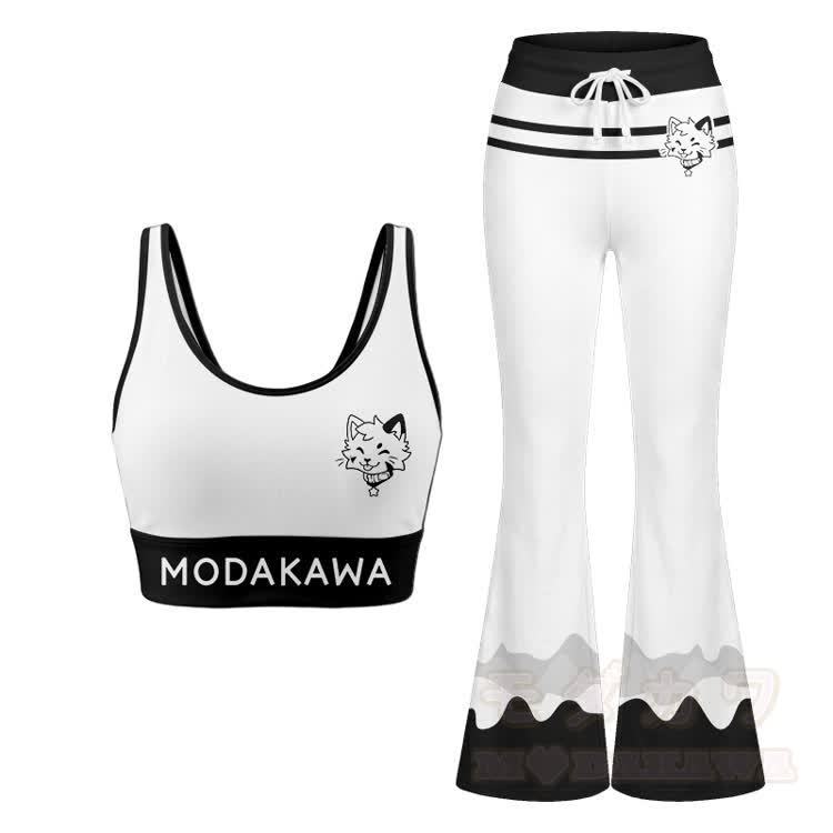 Zunge-raus-Kitty-Grafik-Crop-Tanktop, Sporttop, Schlaghose, Modakawa-Partnerlook - Weißes Set - 2XL - image 15