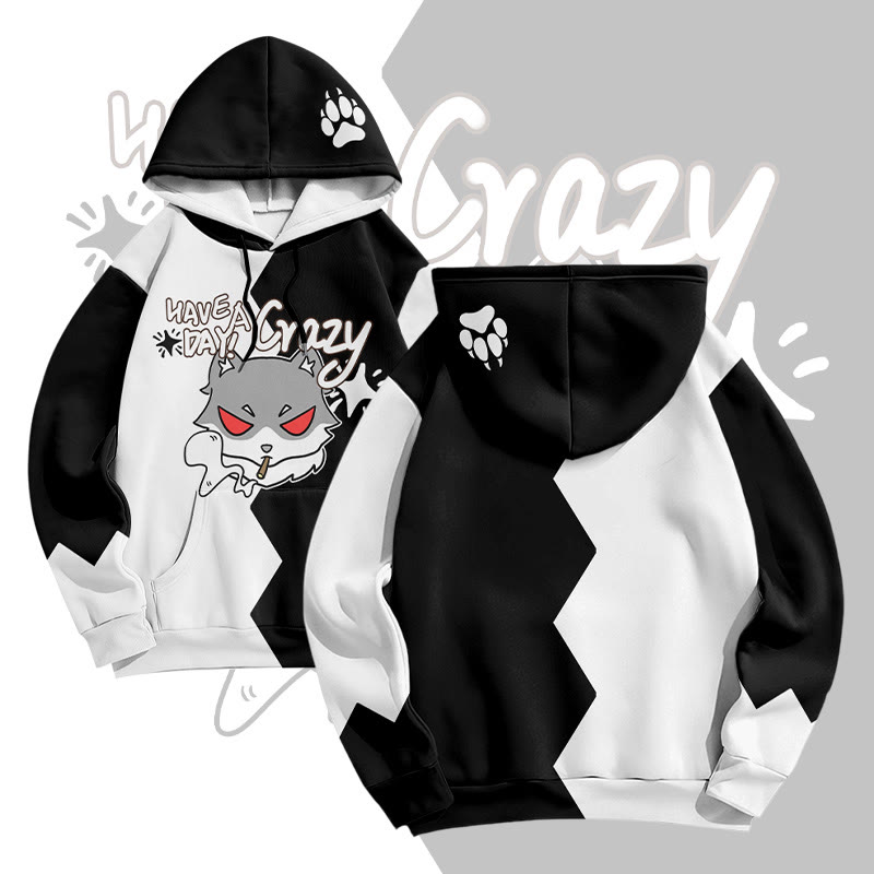 MODAKAWA HAB EINEN VERRÜCKTEN TAG Pullover-Hoodie mit Raucherwolf-Grafik und Allover-Print - Black - 8XL - image 2