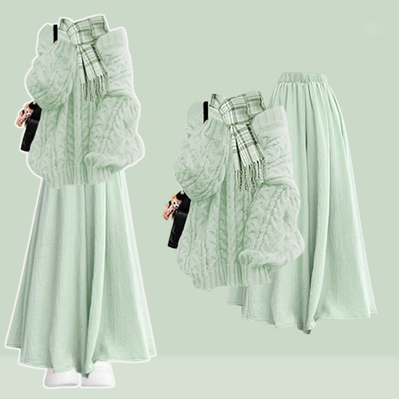 Preppy-Sweater- und Kleider-Zweiteiler-Set - Grünes Set - 4XL - image 5
