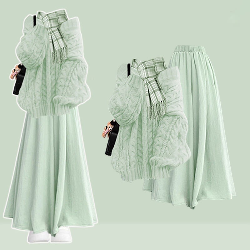 Preppy-Sweater- und Kleider-Zweiteiler-Set - Grünes Set - 4XL - image 5