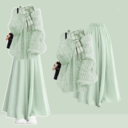 Preppy-Sweater- und Kleider-Zweiteiler-Set - Grünes Set - 4XL - image 5
