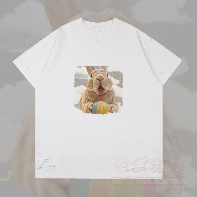 Modakawa Ripped T-Shirt mit Osterhasen-Motiv - Weiß - 2XL - image 4