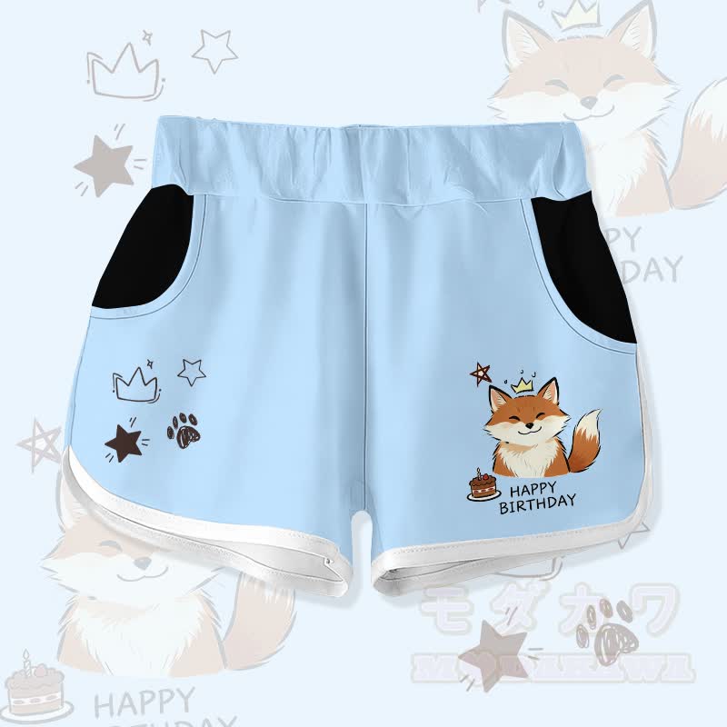 HAPPY zum Geburtstag, Smile Fox Cake Graphic Modakawa Shorts - Blau - 5XL - image 4