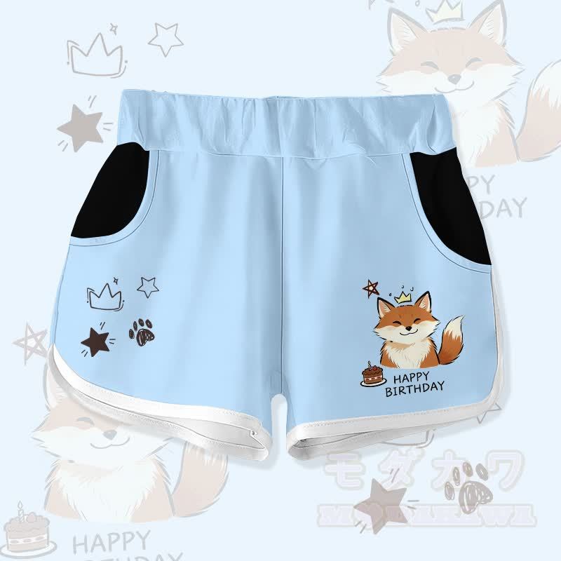 HAPPY zum Geburtstag, Smile Fox Cake Graphic Modakawa Shorts - Blau - 5XL - image 4