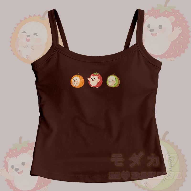 Modakawa Cami Top mit Frucht-Igel-Grafik - Braun - One Size - image 6