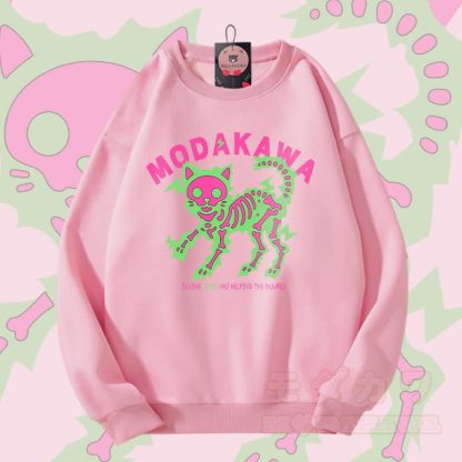 MODAKAWA Unisex-Sweatshirt mit elektrisiertem Skelettkatzen-Motiv - Rosa - 5XL - image 3