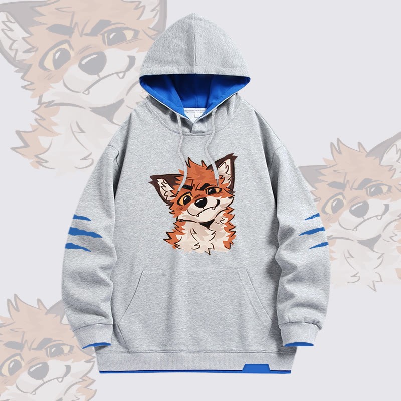 MODAKAWA X atka Lustiger Fuchs-Print Oversized Pullover Hoodie mit Kontrastfutter - Grey - 4XL - image 3