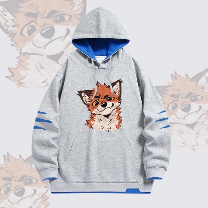 MODAKAWA X atka Lustiger Fuchs-Print Oversized Pullover Hoodie mit Kontrastfutter - Grey - 4XL - image 3
