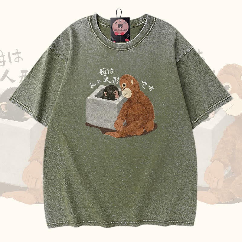 Monkey Modakawa Vintage Washed 100% Cotton T-Shirt - Green - 5XL - image 5
