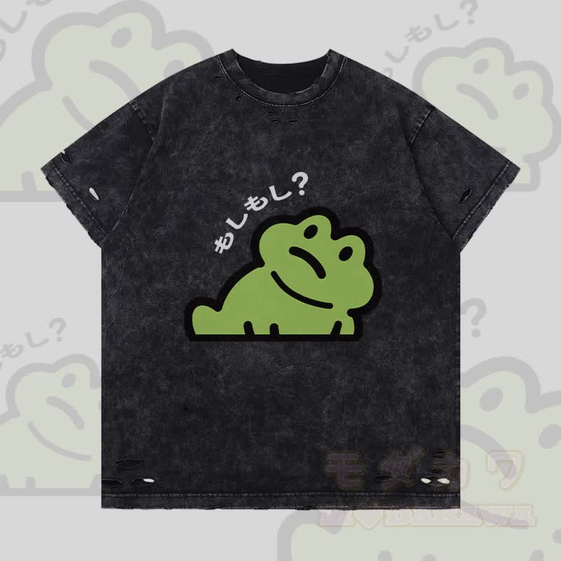Lustiges Frosch-Modakawa-T-Shirt mit Rissen - Schwarz - 2XL - image 3