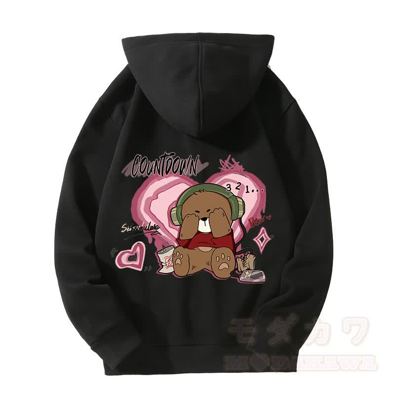 MODAKAWA COUNTDOWN Kapuzenpullover mit Bärenmotiv und Fleece-Futter, Kapuze und Reißverschluss - Schwarz - 5XL - image 6