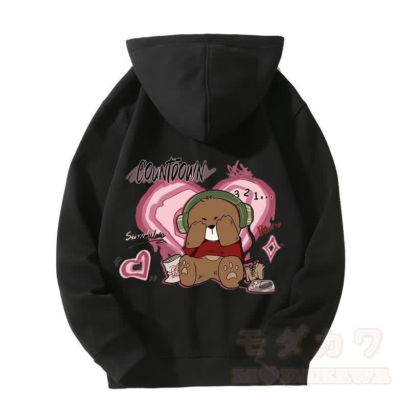 MODAKAWA COUNTDOWN Kapuzenpullover mit Bärenmotiv und Fleece-Futter, Kapuze und Reißverschluss - Schwarz - 5XL - image 6