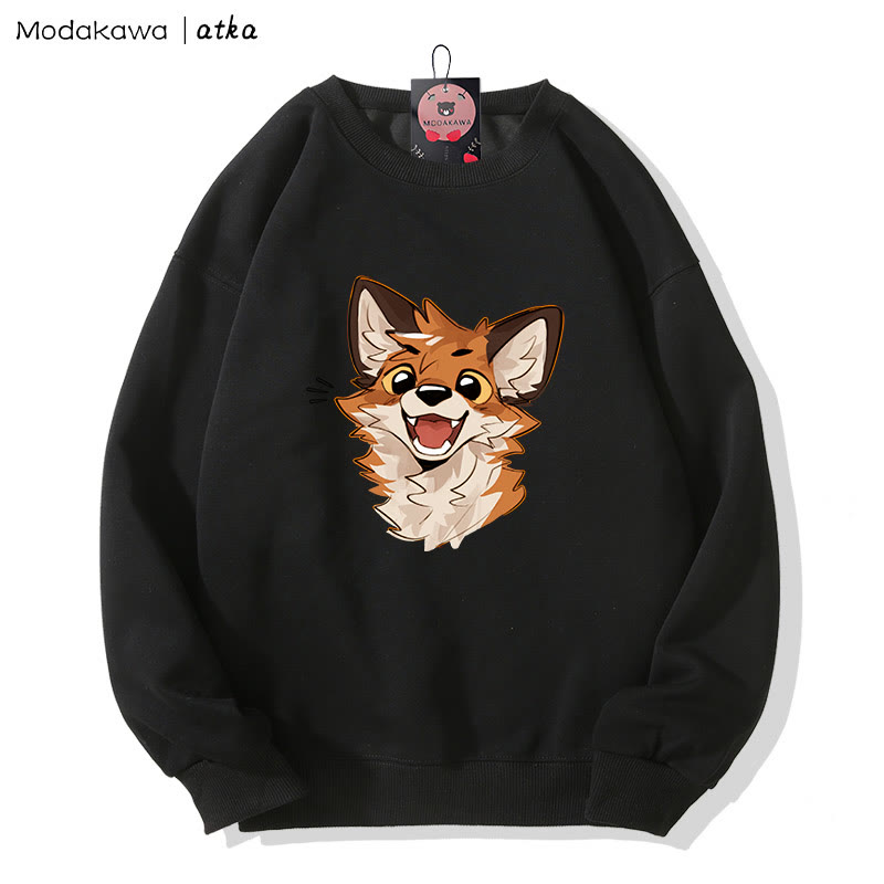 MODAKAWA X atka Cheerful Fox Graphic Rundhals-Sweatshirt - Black - 5XL - image 3