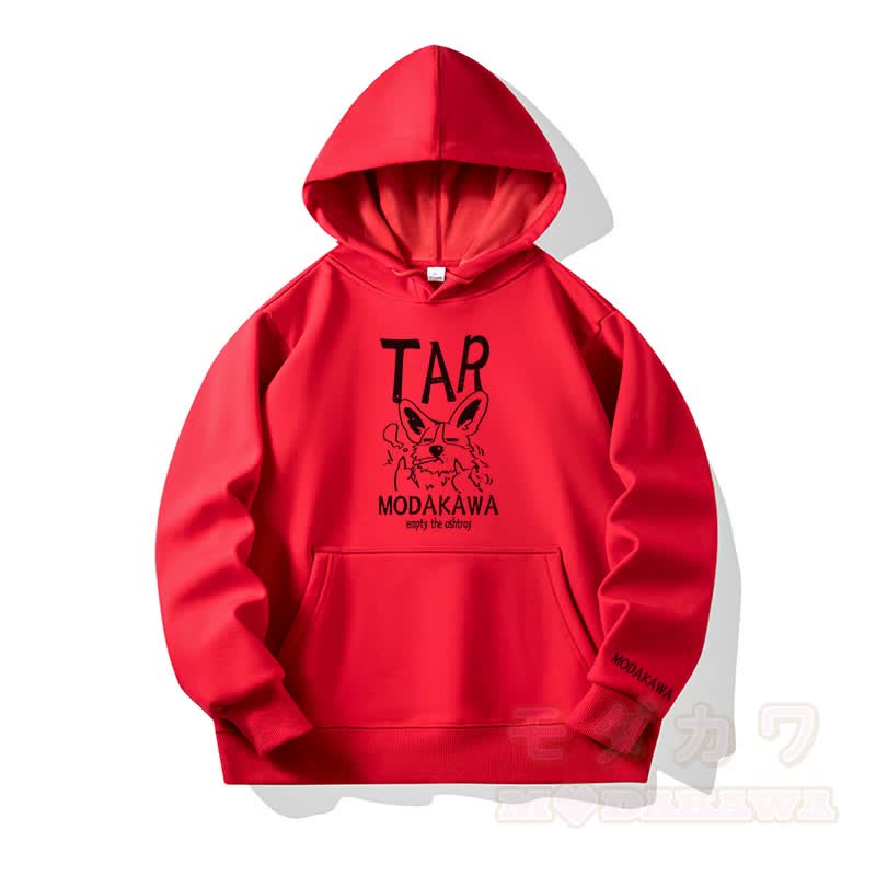 MODAKAWA TAR Kapuzenpullover mit Fleecefutter und „Grumpy Smoking Puppy“-Grafik - Rot - 6XL - image 3