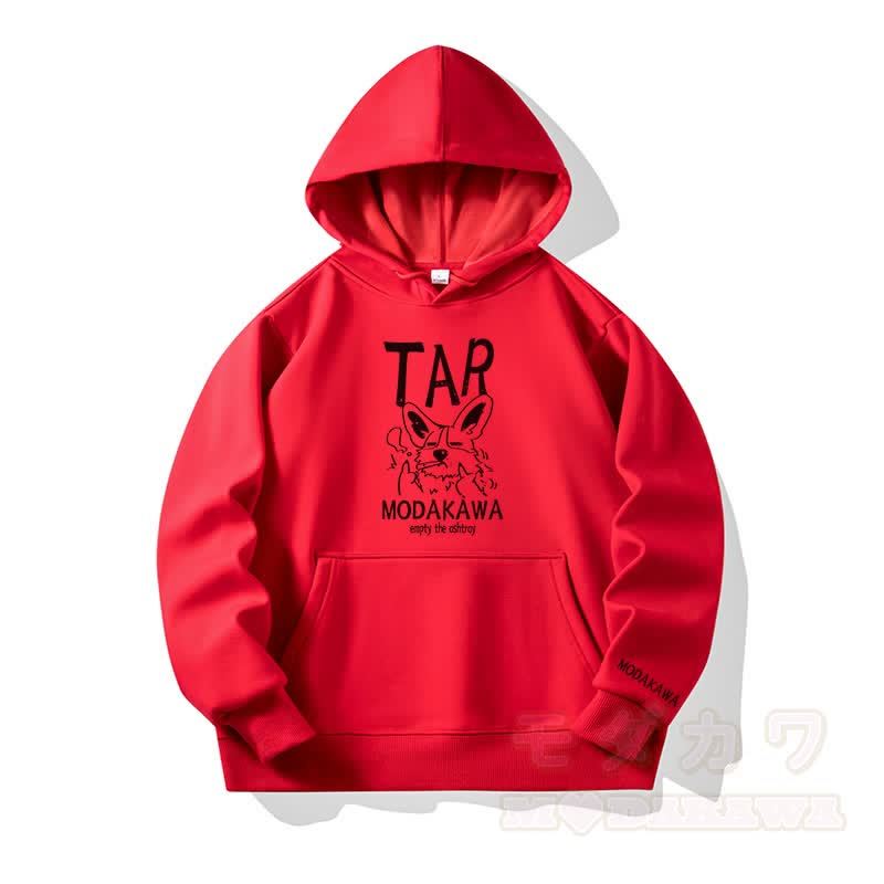MODAKAWA TAR Kapuzenpullover mit Fleecefutter und „Grumpy Smoking Puppy“-Grafik - Rot - 6XL - image 3