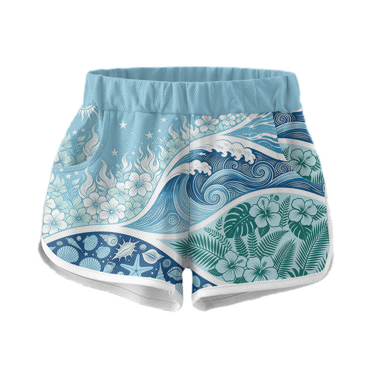 Crop-Top mit Blumen- und Seesternmuster, Sport-Shorts und Bikini-Set von Modakawa - Shorts - XL - image 3