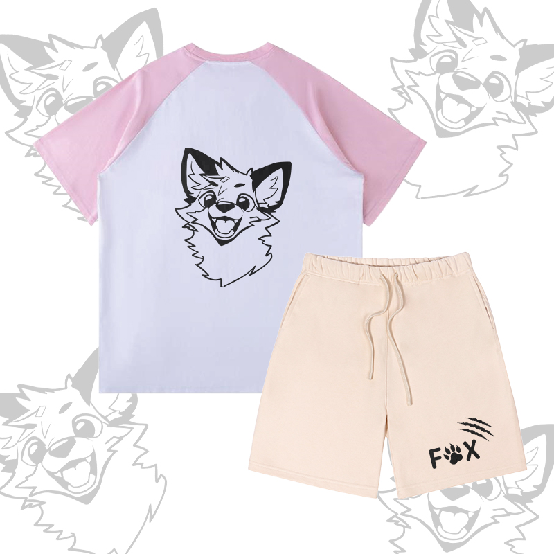 MODAKAWA X atka Happy Fox Graphic Farben Block Pocket T-Shirt Shorts passendes Outfit - Set C - XL - image 3