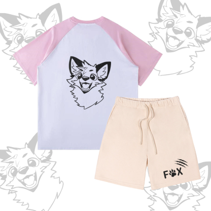 MODAKAWA X atka Happy Fox Graphic Farben Block Pocket T-Shirt Shorts passendes Outfit - Set C - XL - image 3