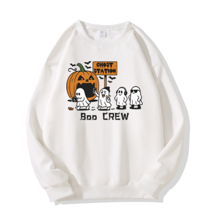 BOO CREW Sweatshirt mit Kürbis- und Geistergrafik und Rundhalsausschnitt - White - 5XL - image 3