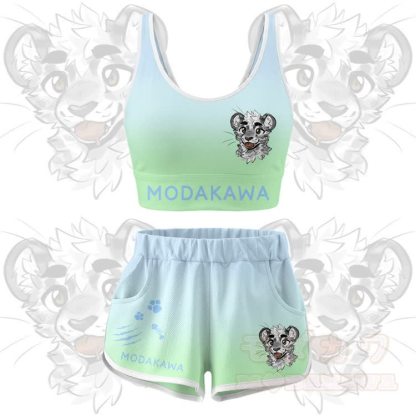 MODAKAWA X atka Tiger Graphic Crop Tank Sport Top Shorts Bikini Matching Outfit - Grünes Set - 5XL - image 10