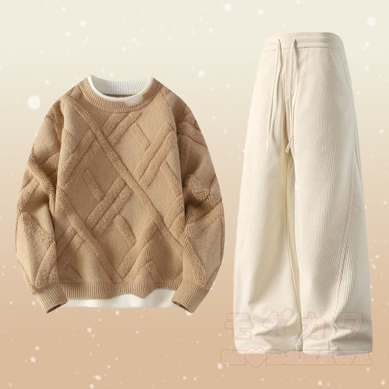 Zweiteiliger Pullover in Strickoptik mit Lagenlook und Cordhose - Set E - 4XL - image 5