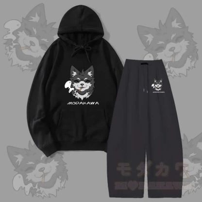 MODAKAWA Smoking Puppy Grafik-Hoodie, weite Hose, zweiteiliges Set - Schwarz - 5XL - image 7