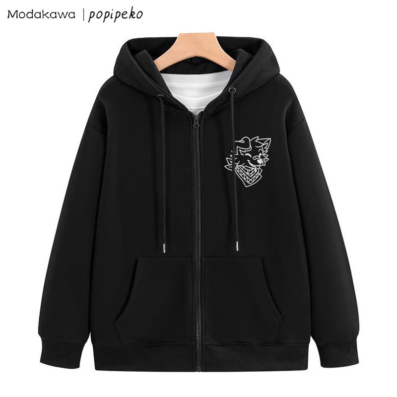 Kapuzenpullover mit lächelndem Welpen und Bandana-Grafik und Reißverschluss - Schwarz - 5XL - image 6