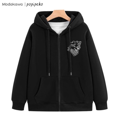 Kapuzenpullover mit lächelndem Welpen und Bandana-Grafik und Reißverschluss - Schwarz - 5XL - image 6