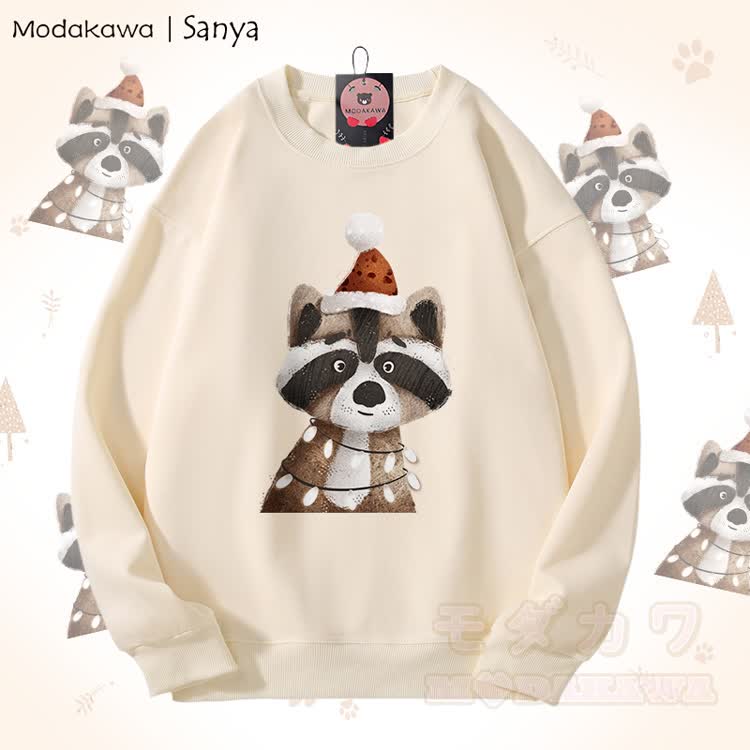 MODAKAWA X Sanya Unisex-Sweatshirt mit Weihnachtswaschbär-Motiv - Beige - 5XL - image 3