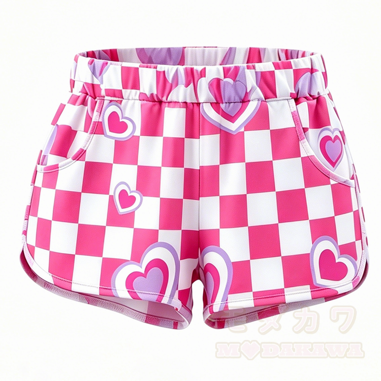 Kariertes, grafisches Crop-Top, Sport-Shorts, Bikini, Modakawa-Partnerlook - Pinke Shorts - 5XL - image 13